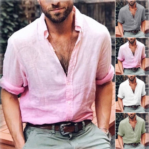 VEKDONE Mens Summer Short Sleeve Polo Shirts Beach Linen Cotton Yoga Summer Casual Henley Tops Blouse